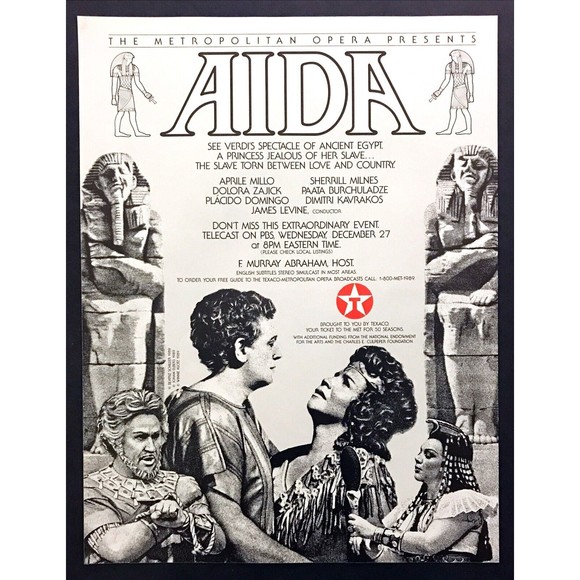 1989 Metropolitan Opera Placido Domingo "AIDA" TV Broadcast by Texaco print ad - Picture 1 of 1